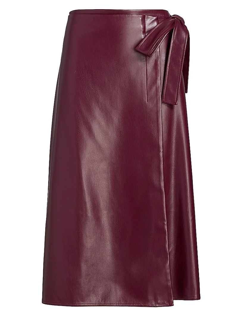 Faux-Leather Side-Tie Midi-Skirt
