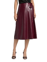 Faux-Leather Side-Tie Midi-Skirt