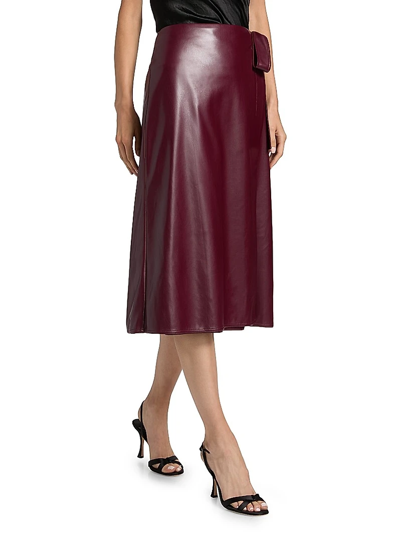 Faux-Leather Side-Tie Midi-Skirt