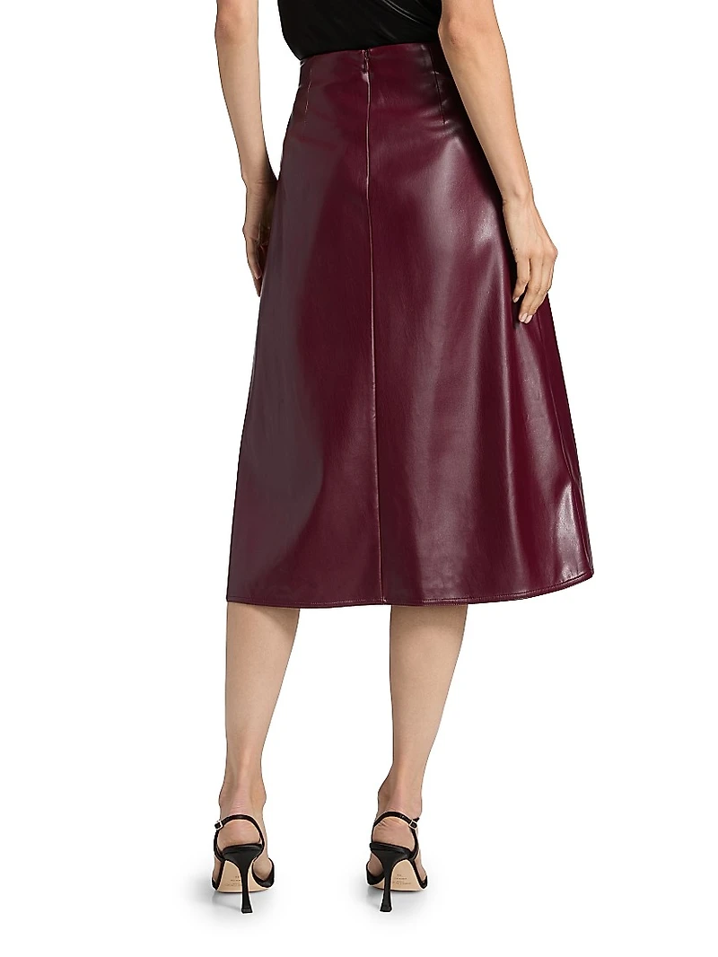 Faux-Leather Side-Tie Midi-Skirt