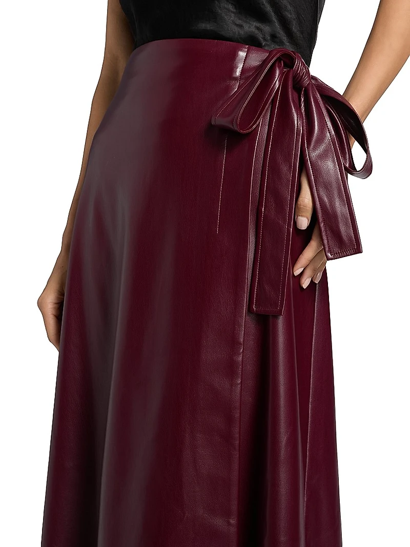 Faux-Leather Side-Tie Midi-Skirt