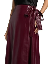 Faux-Leather Side-Tie Midi-Skirt