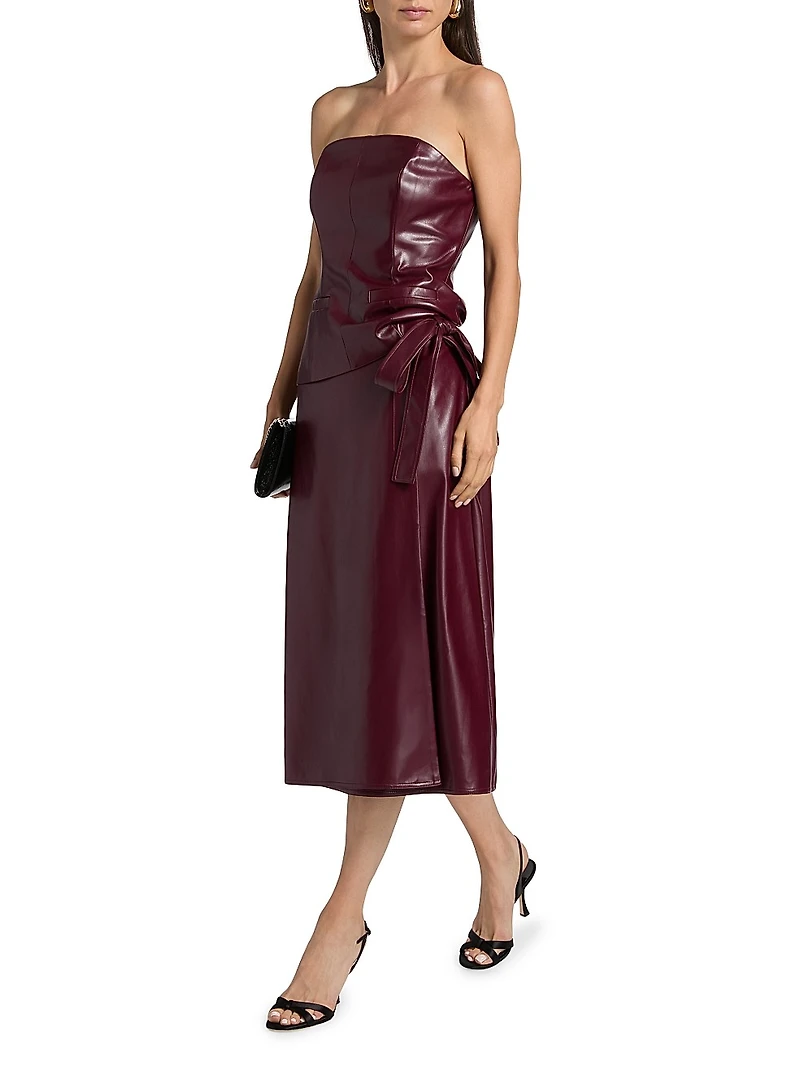 Faux-Leather Side-Tie Midi-Skirt
