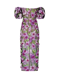 Nira Floral-Embroidered Off-The-Shoulder Midi-Dress