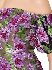 Nira Floral-Embroidered Off-The-Shoulder Midi-Dress