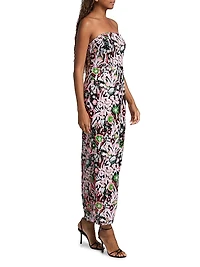 Orion Pink Wildflower Sequined Strapless Gown