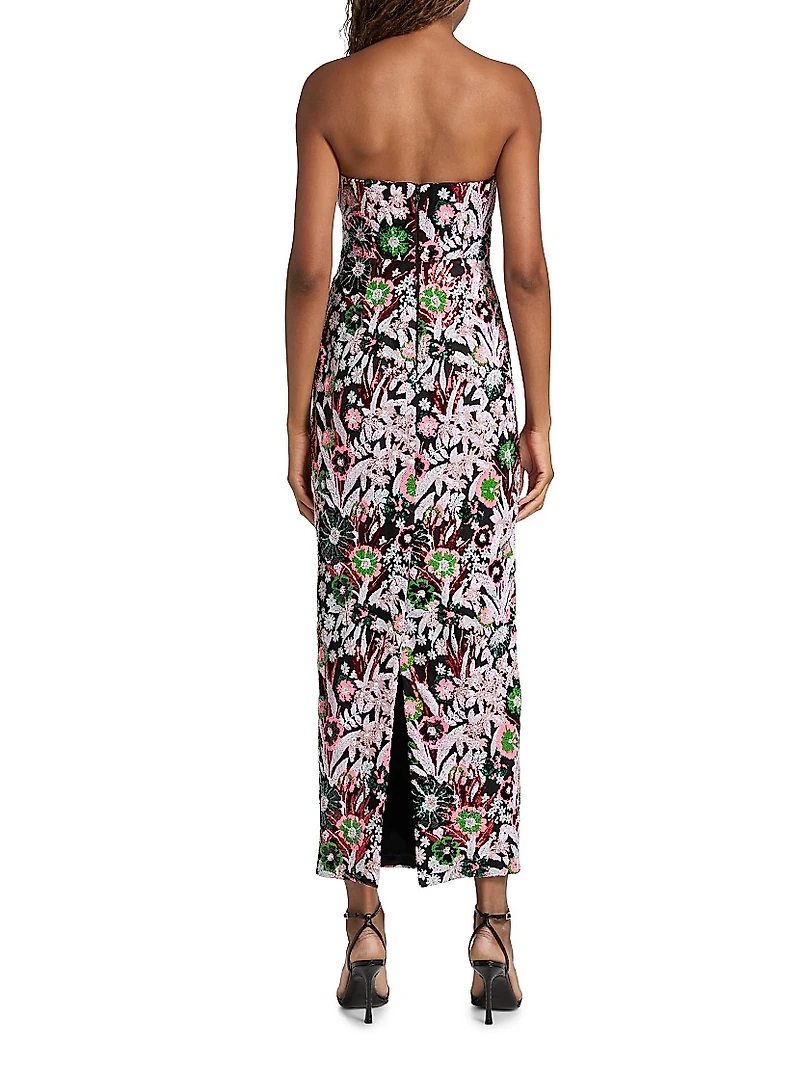 Orion Pink Wildflower Sequined Strapless Gown