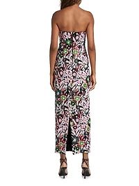 Orion Pink Wildflower Sequined Strapless Gown
