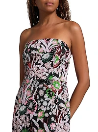 Orion Pink Wildflower Sequined Strapless Gown