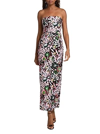 Orion Pink Wildflower Sequined Strapless Gown
