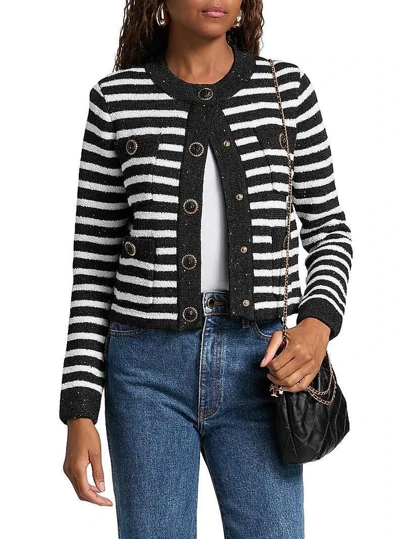 Striped Sequined Cardigan Jacket