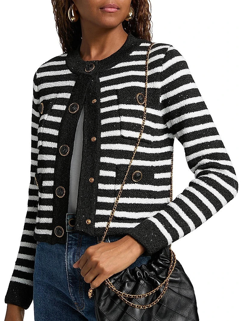 Striped Sequined Cardigan Jacket