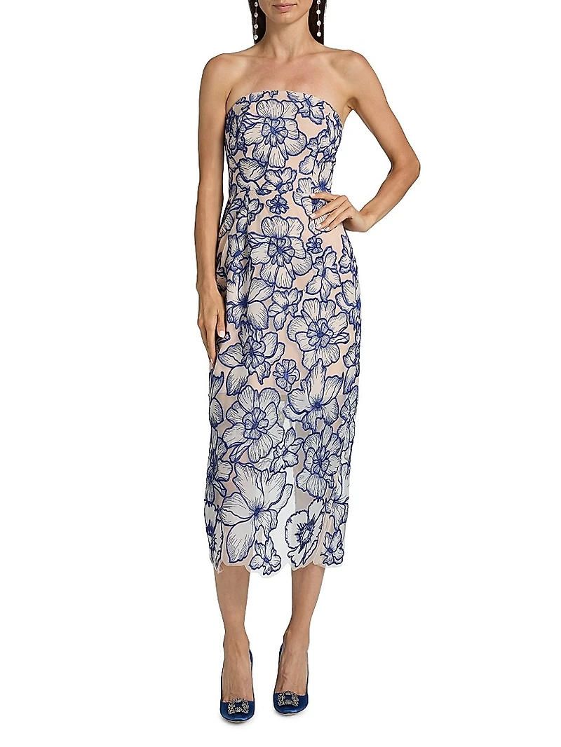Kait Floral-Embroided Cocktail Dress