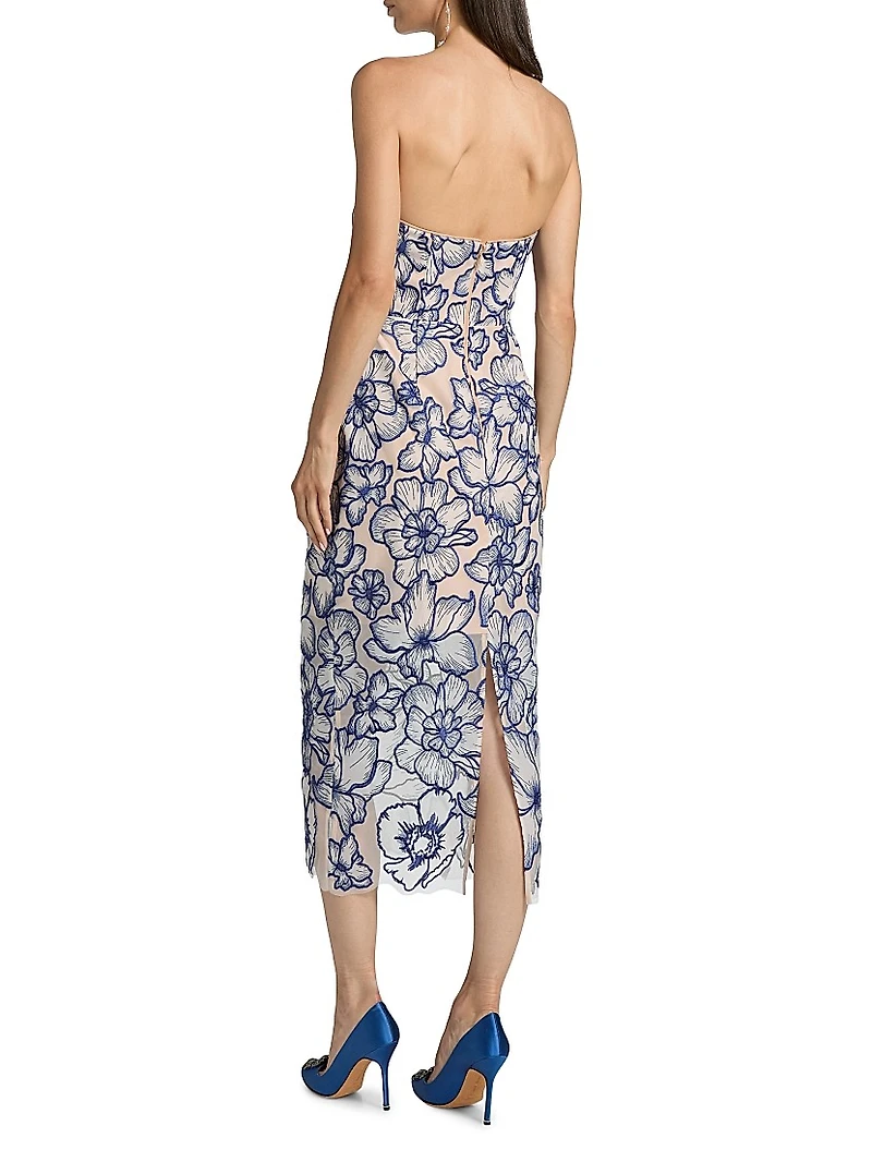 Kait Floral-Embroided Cocktail Dress