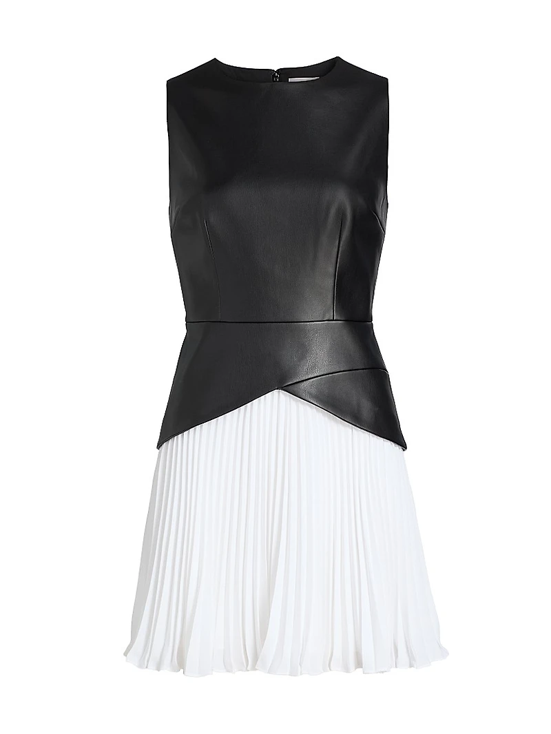 Thea Faux Leather Pleated Combo Minidress