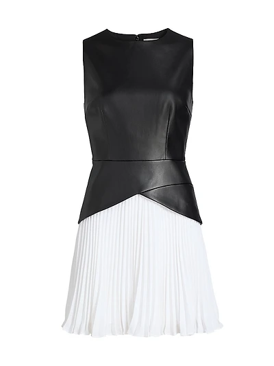 Thea Faux Leather Pleated Combo Minidress