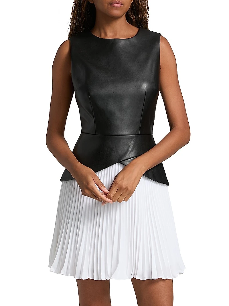 Thea Faux Leather Pleated Combo Minidress