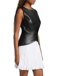 Thea Faux Leather Pleated Combo Minidress