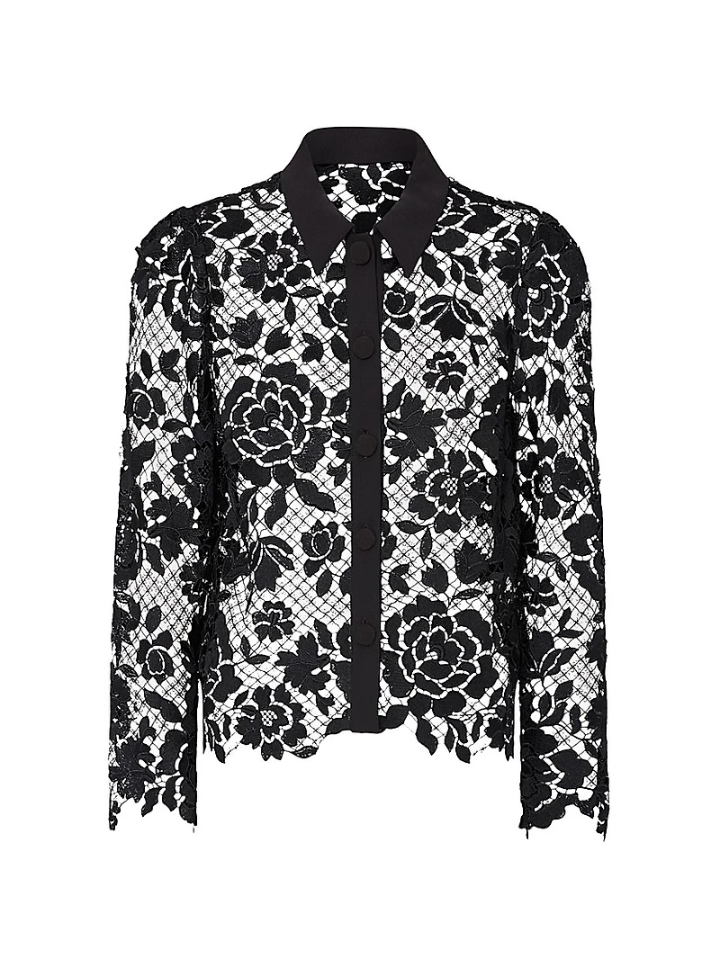 June Floral Lace Button-Front Blouse