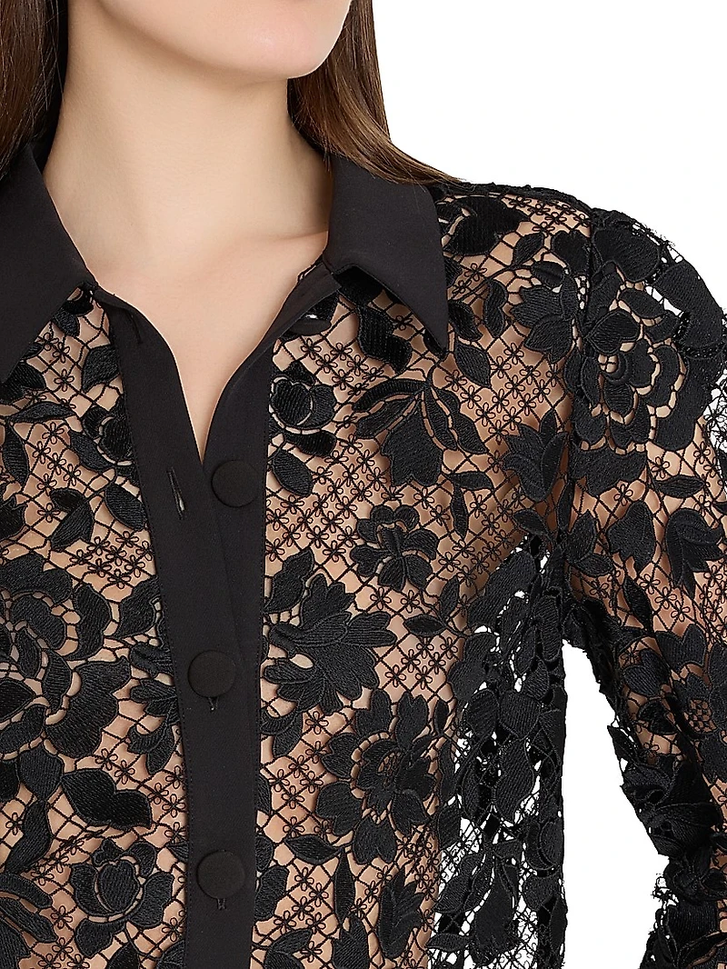 June Floral Lace Button-Front Blouse