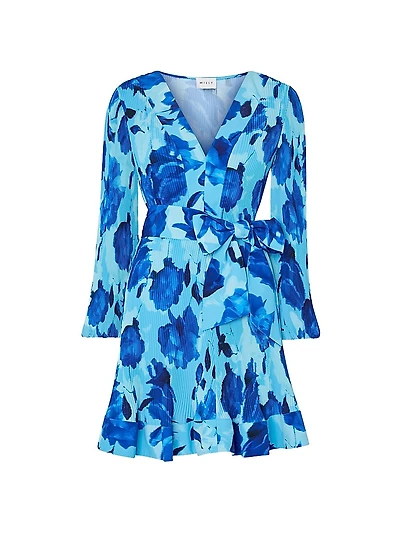Liv Blurred Blossom Pleated V-Neck Minidress