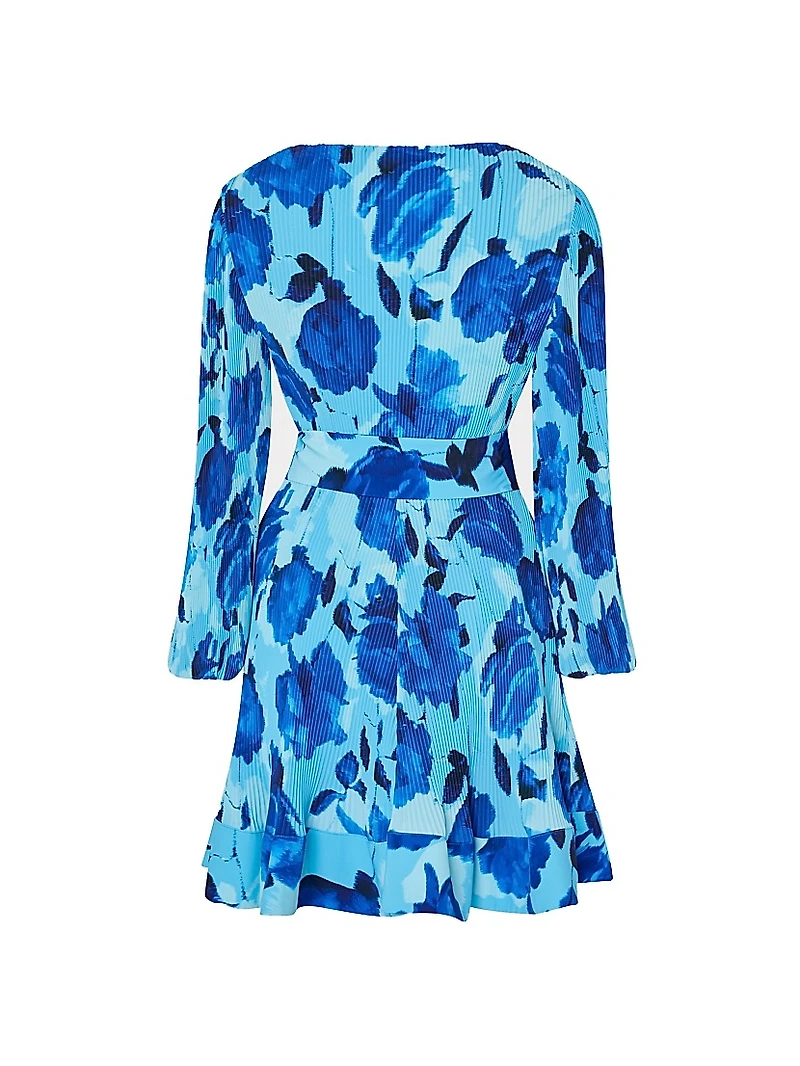 Liv Blurred Blossom Pleated V-Neck Minidress