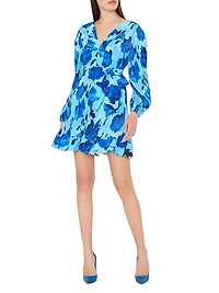 Liv Blurred Blossom Pleated V-Neck Minidress