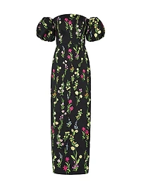 Nira Bloom Floral-Embroidered Off-The-Shoulder Maxi Dress