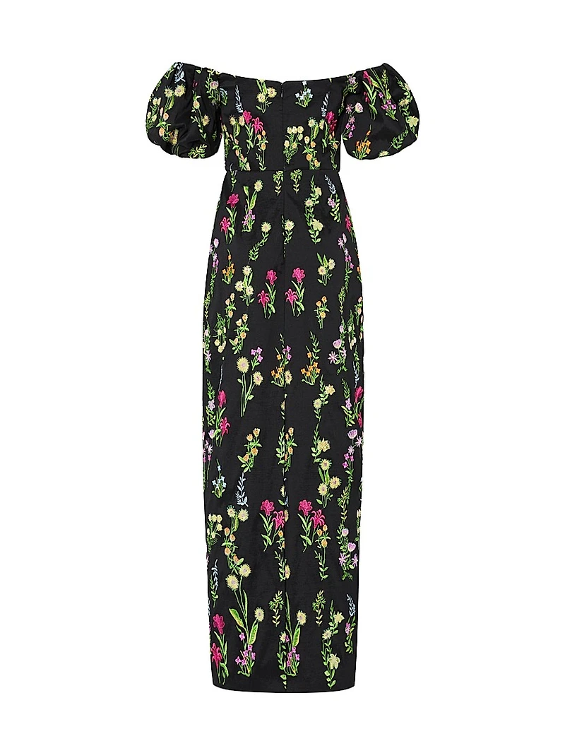 Nira Bloom Floral-Embroidered Off-The-Shoulder Maxi Dress