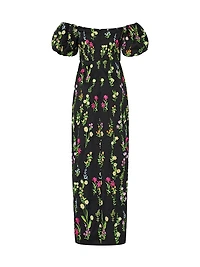 Nira Bloom Floral-Embroidered Off-The-Shoulder Maxi Dress