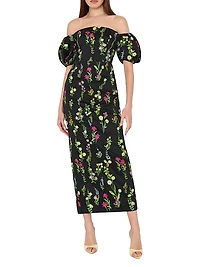 Nira Bloom Floral-Embroidered Off-The-Shoulder Maxi Dress