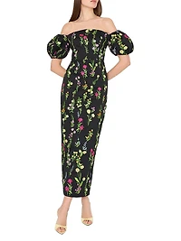 Nira Bloom Floral-Embroidered Off-The-Shoulder Maxi Dress