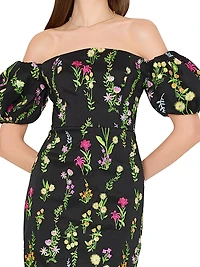 Nira Bloom Floral-Embroidered Off-The-Shoulder Maxi Dress