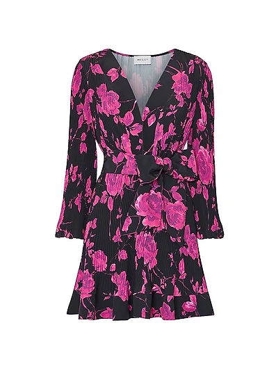 Liv Amarilla Rose Pleated V-Neck Minidress