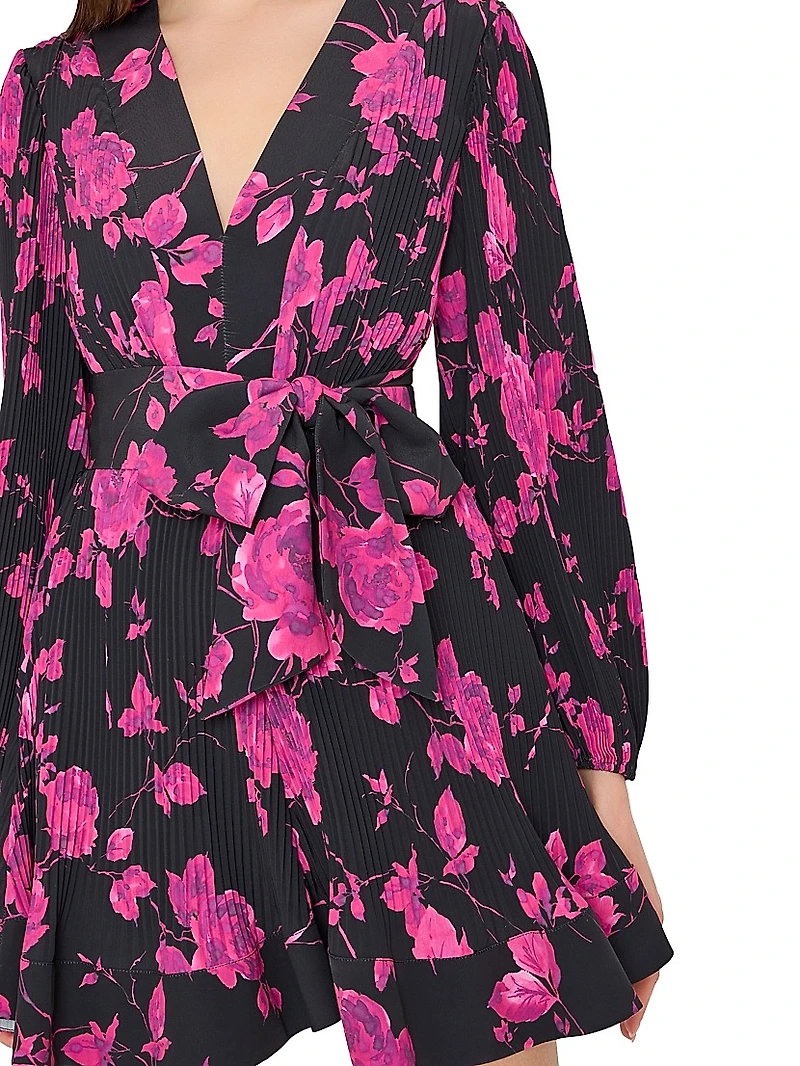 Liv Amarilla Rose Pleated V-Neck Minidress