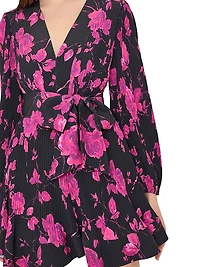 Liv Amarilla Rose Pleated V-Neck Minidress