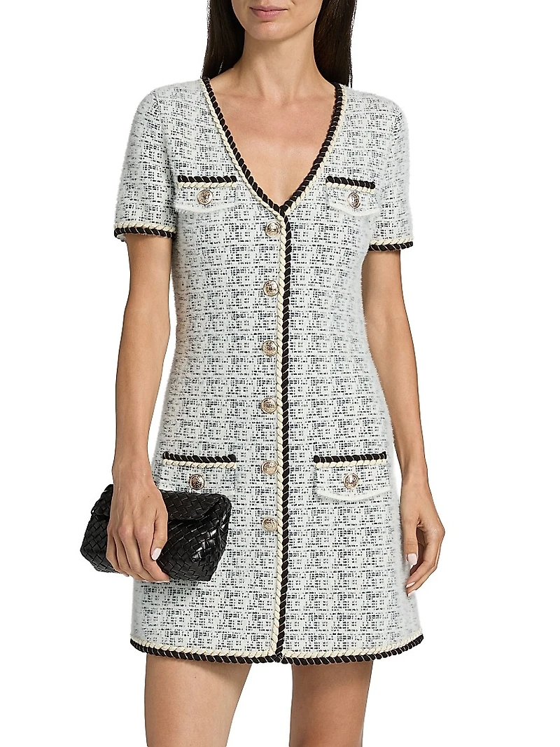 Braided-Trim Tweed Minidress
