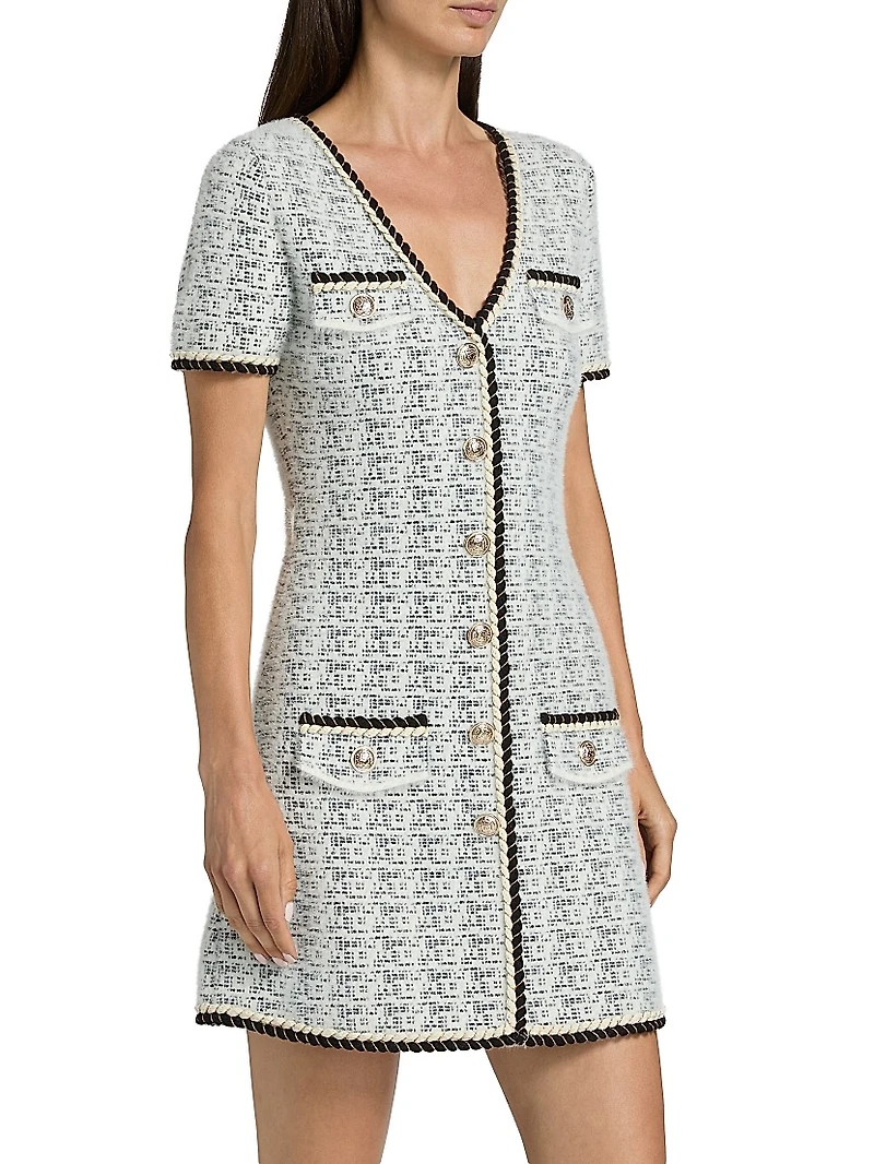 Braided-Trim Tweed Minidress