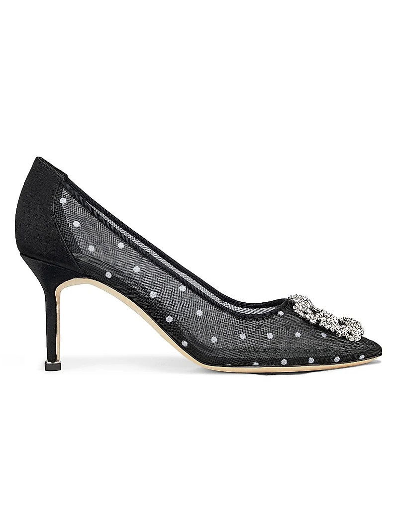 Embellished Polka Dot Mesh Pumps