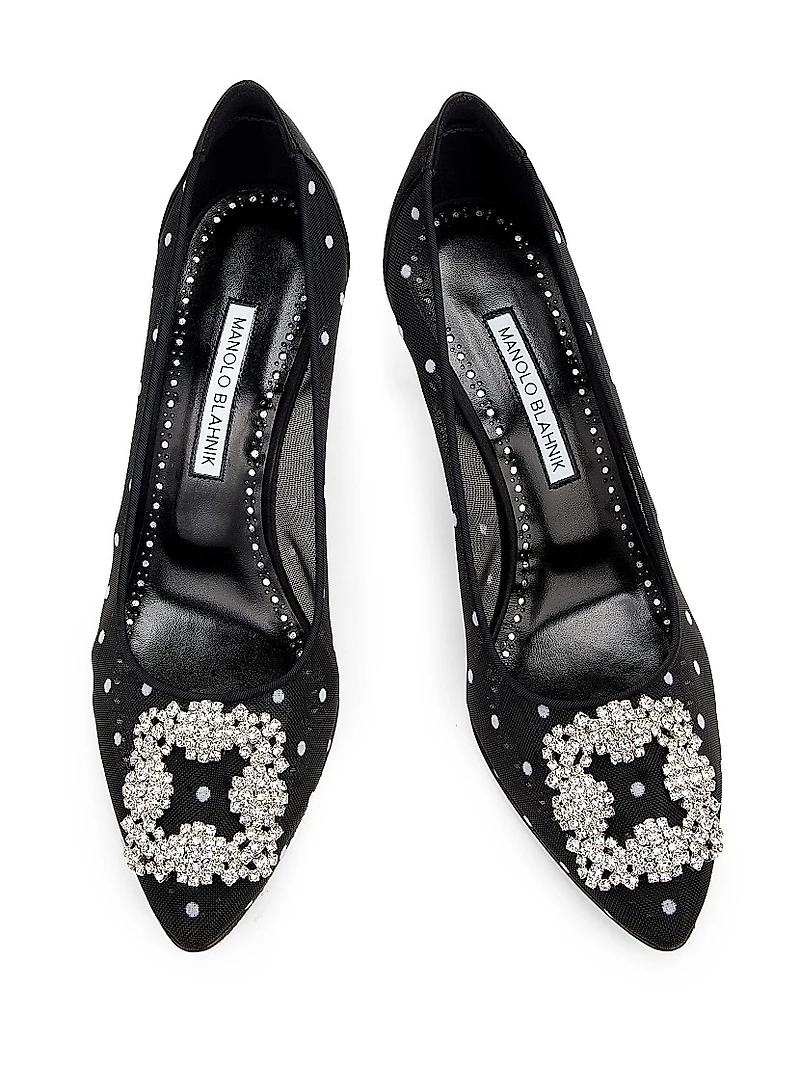 Embellished Polka Dot Mesh Pumps
