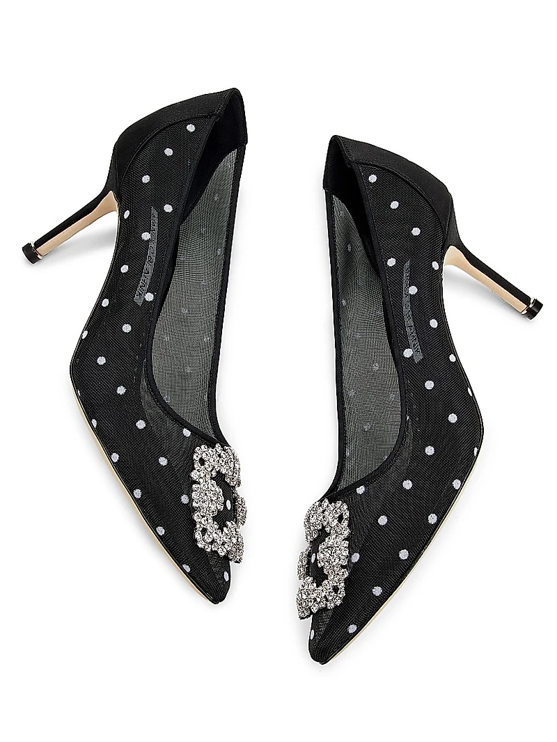 Embellished Polka Dot Mesh Pumps