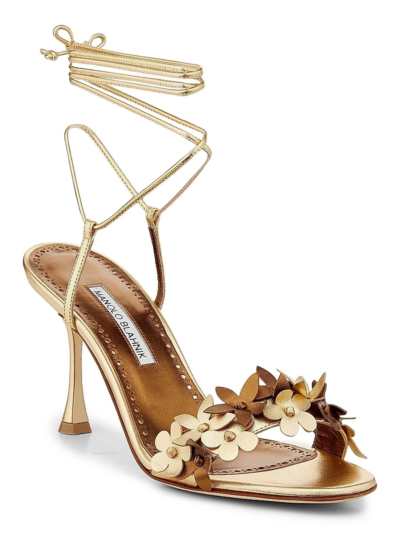 Metallic Leather Strappy Sandals