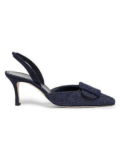 Maysli Basketweave Denim 70MM Slingback Pumps
