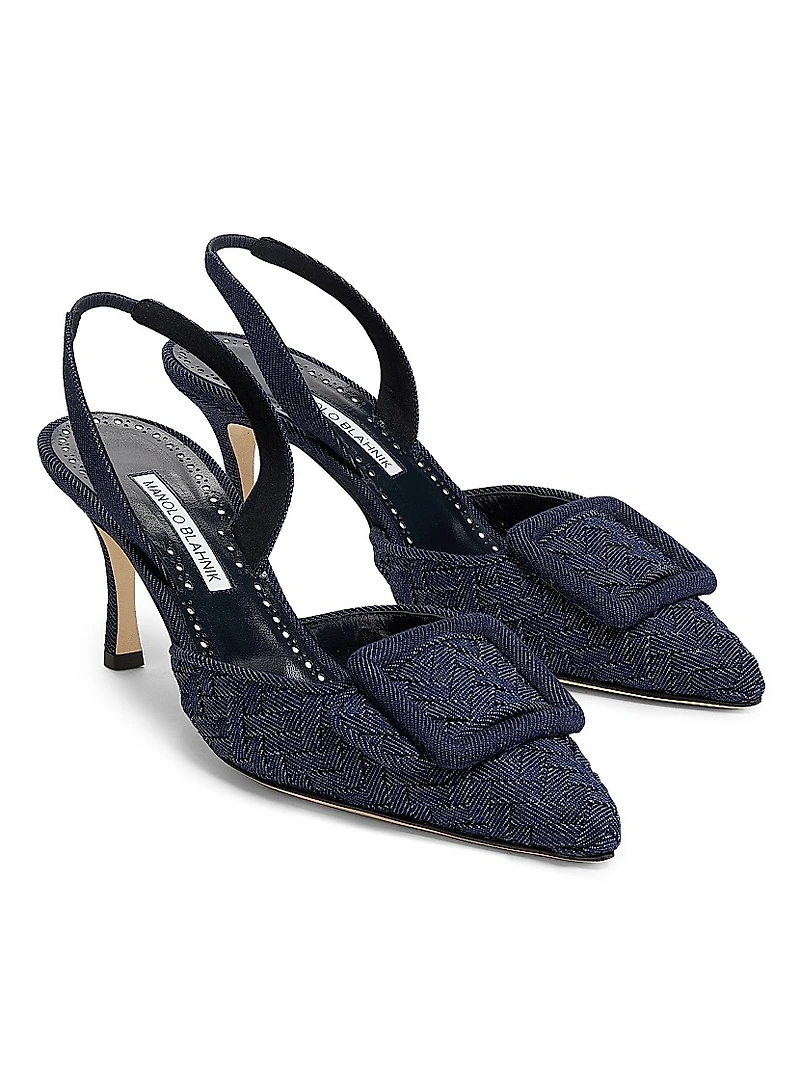 Maysli Basketweave Denim 70MM Slingback Pumps