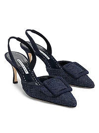 Maysli Basketweave Denim 70MM Slingback Pumps
