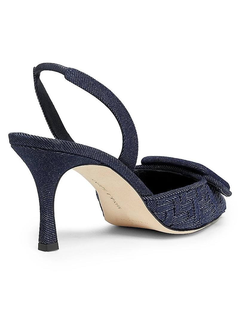 Maysli Basketweave Denim 70MM Slingback Pumps
