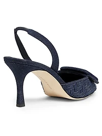 Maysli Basketweave Denim 70MM Slingback Pumps