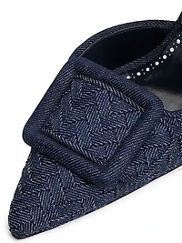 Maysli Basketweave Denim 70MM Slingback Pumps