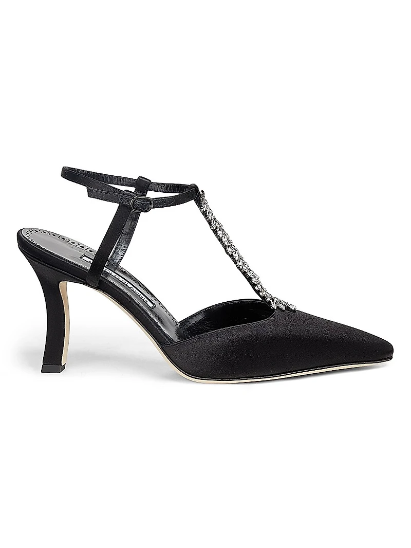 Sufik Satin Embellished T-Strap Pumps
