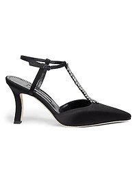 Sufik Satin Embellished T-Strap Pumps